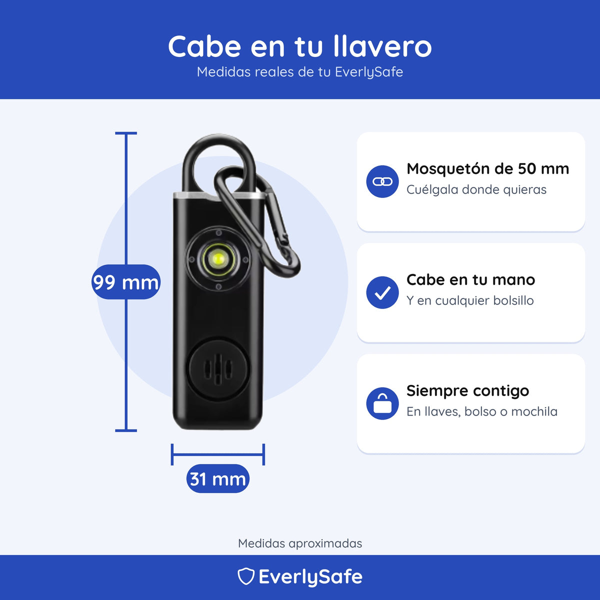 Alarma personal con sirena y luz