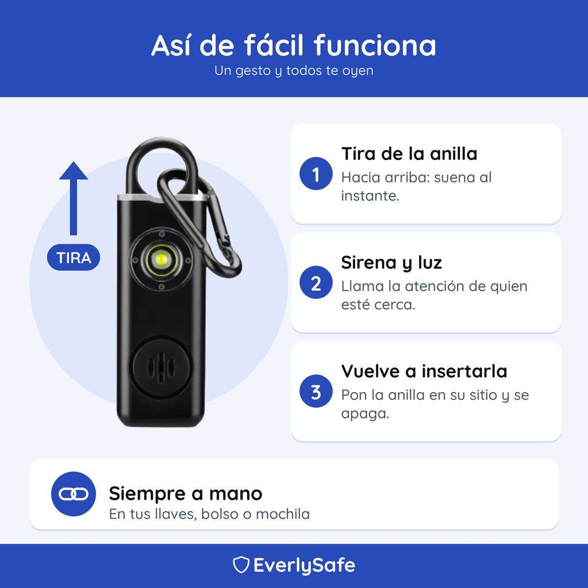 Alarma personal con sirena y luz