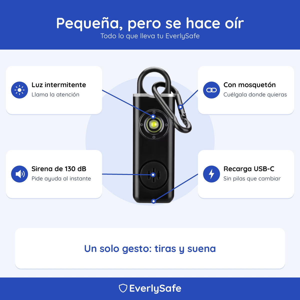 Alarma personal con sirena y luz